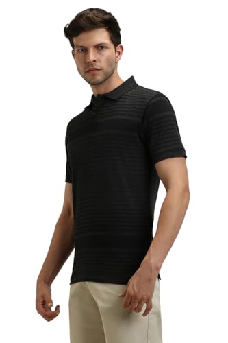 Image of Dennis Lingo Men's Cotton Black Stripes Regular Fit Button-Down Short Sleeve Polo Tshirt