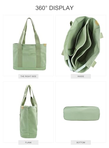 Image of TeeYee 16oz Canvas Tote Bag Casual Multi pockets Handbags Large Capacity Shopping Shoulder Bag with Pocket Bags Work Purses