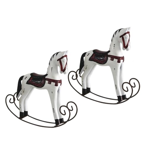Artibetter 2個 木製ロッキングホース 手作りウッドクラフト ホームデスクトップ装飾 白色レトロ調揺れる馬形置物 写真小道具おままごと用