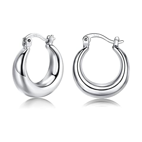 Sterling Silver Hoop Earrings for Women Chunky Hoop Earrings Hypoallergenic Sterling Silver Post Huggie Hoop Earrings Jewellery for Girls Men Outer Diameter: 18mm Cover