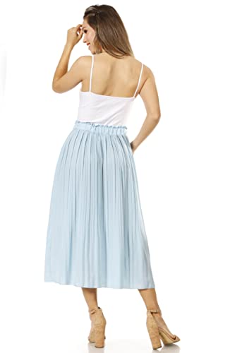 Pleated Skirts For Women With Pockets, Elastic High Waisted Midi Skirts Reg & Plus Size Womens Skirts Long Length, Boho Beach Skirt Maxi (Size Large, Denim) #TOP3