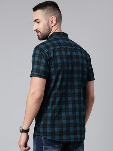 Image of Majestic Man Men Cotton Checkered Half Sleeve Slim Fit Casual Shirt