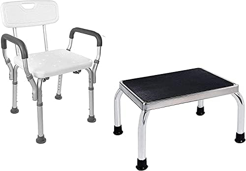 Vaunn Medical Shower Chair with Arms and Back and Foot Step Stool Bundle