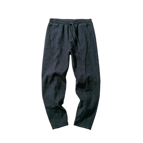 Pantalon homme style chinois rétro ample coupe 3D coton lin marron