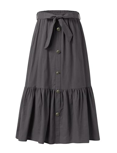 Image of Maxi Skorts Skirt for Girls Button Front High Waisted Long Skirt with Belt Ruffled Skirts with Pocket 3-12Years