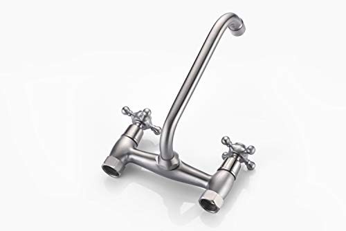 Sumerain Kitchen Wall Faucet 2 Cross Handle Brushed Nickel Wall Mounted Faucet 3" To 9" Adjustable Spread #TOP7