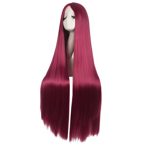 Image of MapofBeauty 40 Inch / 100 cm Carve Long Straight Side Bangs Wig (Blood Red)