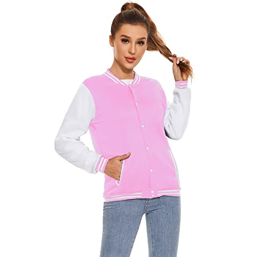 Image of Varsity Jacket Women Men's Baseball School Uniform Button Up Unsex Adult Long Sleeve Coat Fashion Jacket