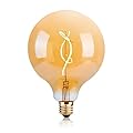 OMED G125 Amber Glass Large Oversized Dimmable LED Edison Bulb, E26 2200K Warm White Extra Big Round Vintage Light Bulbs, 4 watt 150LM Decorative Globe Bulbs for Bedroom Living Room Bar and Cafe