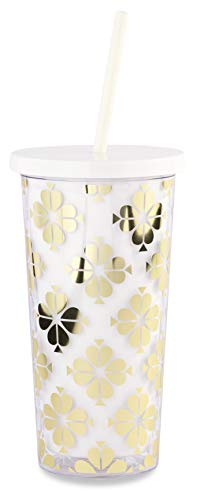 Kate Spade New York Insulated Tumbler with Reusable Straw, 20 Ounce Travel Cup, Spade Floral (Gold)
