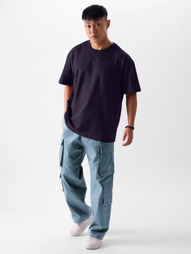 Image of crazymonk Oversized Baggy Fit Drop Shoulder Half Sleeves Round Neck Solid Pure Cotton T-Shirt for Men