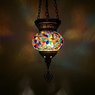 Chandelier Turkish Mosaic Pendant Lamp Vintage Art Deco Handcrafted lamparas de mesa Mosaic Glass Romantic Light lamparas con mosaicos Living Room (Body Color : M25) (RSN)