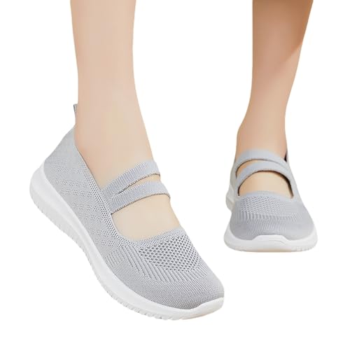 Women Mary Jane Walking Shoes Comfortable Knit Flats Slip on Dress Shoes for Women Casual Nurse Flats Diabetic Shoes with Arch Support2