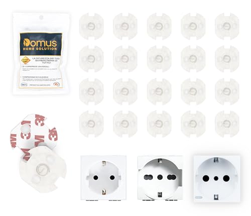 DOMUS® Copriprese per Bambini, 20 Copri Prese Corrente Bambini per Prese Schuko con Adesivo 3M(TRANSPARENTE)