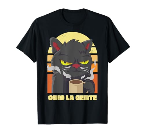 Odio La Gente Gatto Arrabbiato Divertente Caffè Maglietta