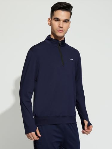 Image of hummel Molin Half Zip Regular Fit Solid Gym Sweatshirt for Men- Premium Polyester Workout Pullover - Comfortable Athletic Training Top
