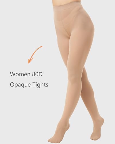 Image of DUCMODA Womens 80 Denier Opaque Tights, Women's Soft Solid Color Footed Pantyhose, High Waist Stocking with 30+ Colors