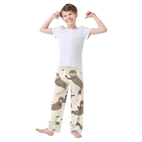 ZZXXB Otter Dancing Boys Long Pants Soft Trousers Elastic Waist Kids Lounge Bottoms with Pockets S-XL3