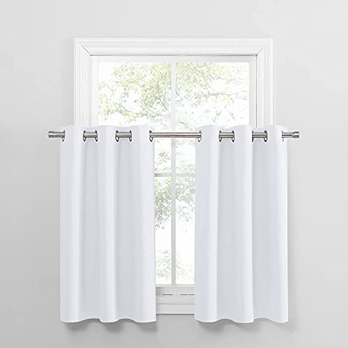 Pony Dance Short Curtains For Window - (42 X 36 Inches, Pure White, 2 Pcs) Grommet Top Tiers Valances For Half Small Window Covering Light Filter #TOP25