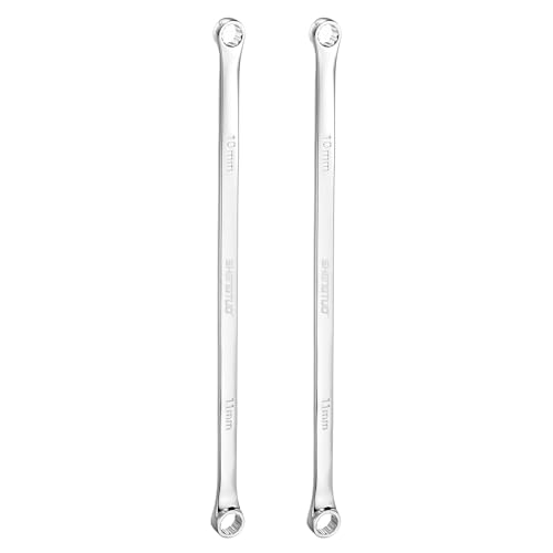 HARFINGTON 2pcs Double End Box Wrench 10 x 11 mm Metric 12 Point 0 Degree Offset Extra Long Double End Box Ratcheting Wrench CR-V Polished Long Spanner Tools for Repairs