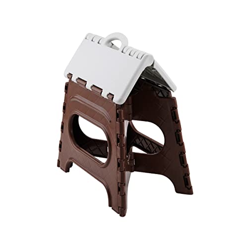 Image of Primelife 12 Inches Plastic Folding Step Stools, Foot Stool for Kitchen Convenient Usages, Quick-Fold Step Stool - Made in India (Brown - White)