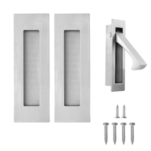 senharvest Pocket Door Handles and Edge Pull Brushed Nickel 6Inch Handles Hardware Latch Recessed Finger Flush Pulls for Closet Sliding Barn Door
