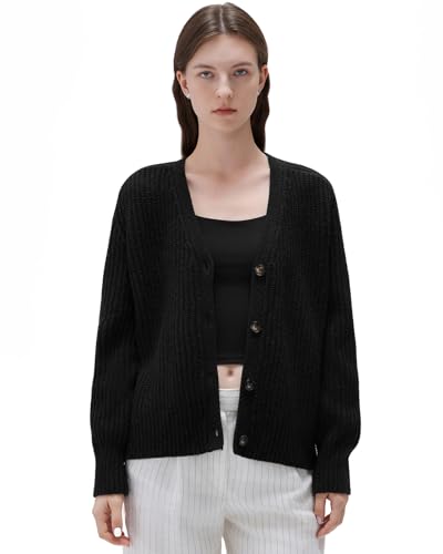 SUUKSESS Women Long Sleeve Button Down Short Cardigan 2025 Fall Loose Open Front Knit Sweater