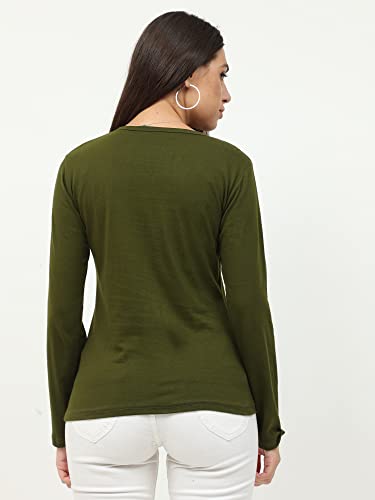 Image of FLEXIMAA Women's Cotton Plain V Neck Full Sleeve T-Shirt