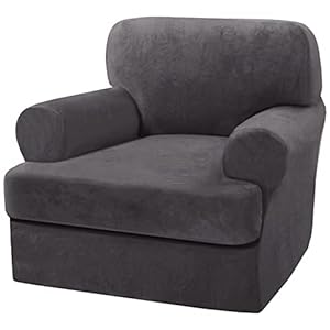 H.VERSAILTEX Sofa Cover 2 Piece T Cushion Armchair Slipcovers Thick Velvet Couch Cover Furniture Protector Stretch T Cushion Sofa Covers for 1 Cushion Couch with 1 Individual T Cushion Covers, Grey