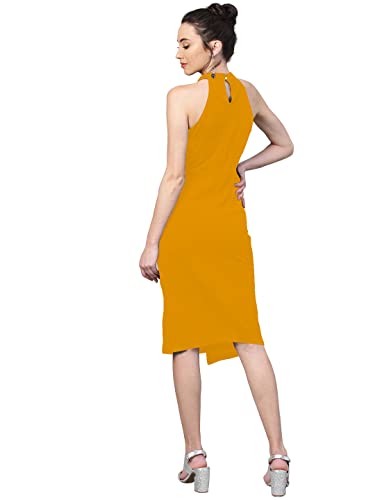 Image of Shasmi Women's Comfortable Red Halter Neck Sleeveless Solid Midi Bodycon Casual Western Stylish Dress