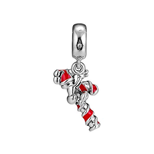 Preisvergleich Produktbild Bakci Weihnachtsgeschenk Weihnachtsmann Mick Zuckerstange baumelnd rote Emaille 925 Silber DIY passend für Original Pandora-Armbänder