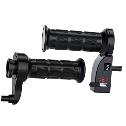 VINTORKY Manillar Calefactable Eléctrico Para Motocicleta 12v Pantalla Digital, Ajuste De Temperatura 3 Niveles, Cubierta De Nailon Ecológico y Tpu Resistente, Empuñaduras Cálidas Para Invierno