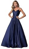 Fu Jiang Long Corset Prom Dresses for Women Satin Ball Gown A Line Open Back Navy Blue Formal Evening Party Dress Size 12
