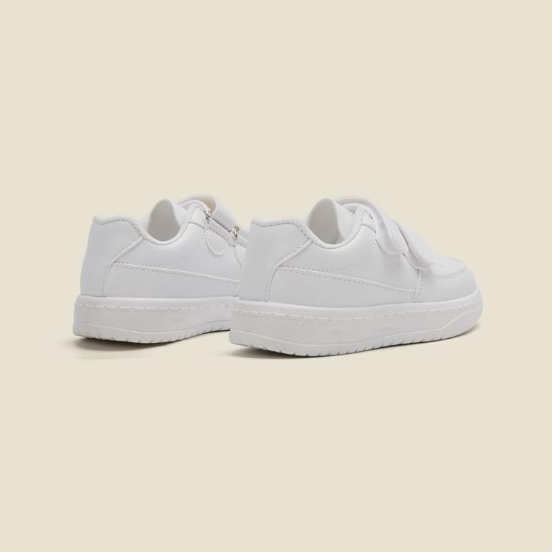 Kids White Sneakers with Hook and Loop Straps, Perforated Design, Non-Slip Sole3