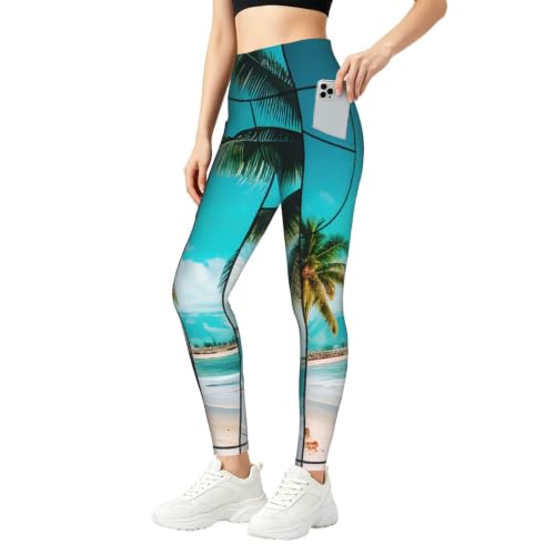 Leggings de palmeras elásticos en conjuntos de entrenamiento suave