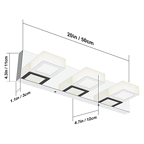 Image of Ralbay Modern LED Bathroom Vanity Lights Chrome Stainless Steel Acrylic Bathroom Wall Lighting Fixtures Modern LED Vanity Lights Over Mirror(Natural White Light)