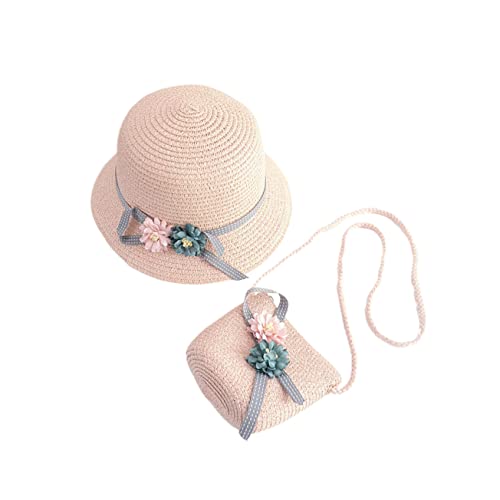 Little Girls Boys and Girls Straw Hat Straw Cap Bag Adorable Beach Hat Pink