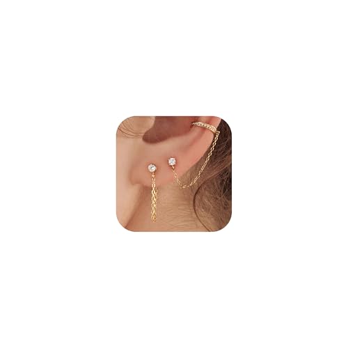 Gold Earrings for Women 3 Pairs 14k Gold Plated Hoop Stacks Hypoallergenic Lightweight Stud Earring for Multiple Piercing Dangle Drop Cartilage Earring for Women Trendy Wedding Earring For Brides Gold Jewelry