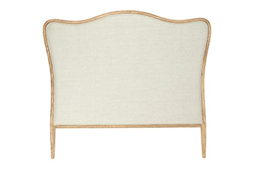 Creative Co-Op Modern Farmhouse Solid Oak Wood Headboard with Linen Upholstery, Natural and Beige, Queen