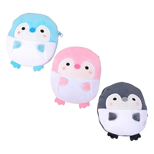 FRCOLOR 3pcs Cute Plush Penguin Purse Lightweight Cartoon Change Pouch for Keys Earphones Lipstick and Cards Adorable Bag for Girls for Travel and Daily Use