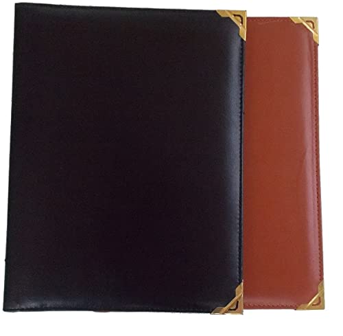Image of True-Ally 2 pcs A4 Size Faux Leather Menu Folder for Hotel and Restaurant, Check Presenter for Restaurant, Business File Folder, Document Holder, Portfolio /Organizer with 4 Leaf's (Black & Brown, 2)