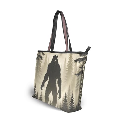Women's Tote Bag Purse Shadow Werewolf Print, Reusable Grocery Handbag Bags with Zipper Large4
