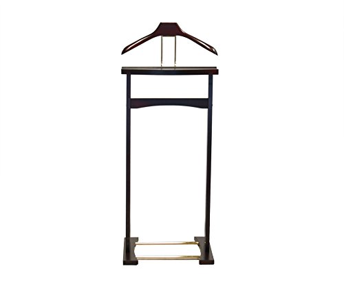 Proman-Products-Ashton-Valet-Suit-Stand-VL36006-with-Top-Tray-Contour-Hanger-Trouser-Bar-and-Shoe-Rack-17-W-x-14-D-x-42-H-Dark-Mahogany