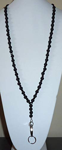 Non Tarnishing Women's Fashion Lanyard Badge Id Holder, Will Not Fade, Change Colors, Rust Or Tarnish. 34 Inches Long (Black Lava Stone - Non Breakaway) #TOP2