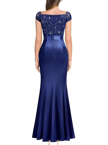 Miusol Women's Vintage V-Neck Slim Style Ruffle Split Evening Formal Maxi Dress2