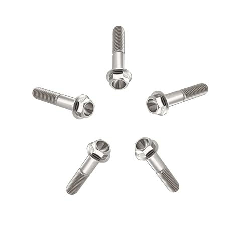 Image of Rison Titanium Bolts Flanged Hex Head Bolt M6x1.0x25mm 6AL4V Aerospace Grade Ti Bolt Original Color Titanium Screw for Motorcycle Car Modification Pack of 5