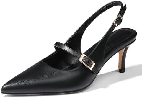 Uacllcau Slingback Kitten Heels for Women Pointed Toe Stiletto Heels Slip On Metallic Slingback Pumps Dress Work Bride Wedding Heeled Sandals Shoes