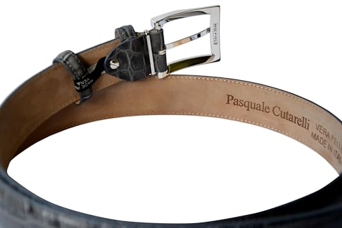 Image of Men's Italian Crocodile Embossed Leather Belt | Genuine Italian leather. Refined crocodile embossed texture. 35mm (1.38 inch) dress width. Handmade in Italy. Gift boxed.