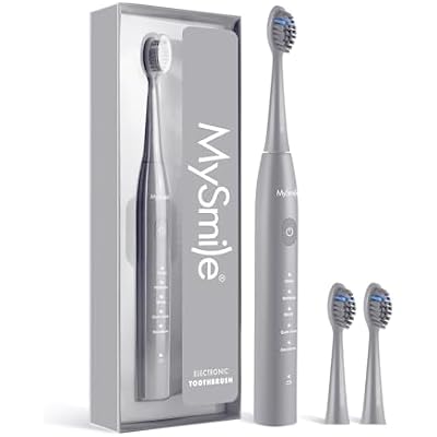 MySmile DY156 Electric Toothbrush for Adults, Rechargeable Sonic Battery Toothbrush Portable with 3 Brush Heads, 2 Mins 5 Modes Smart Timer, 45000VPM, One Charge for 60 Days Gray