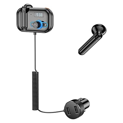 Bluetooth FM Transmitter for Car, VR robot Wireless Bluetooth 5.0 FM Transmitter Audio Adapter with Private Call Handsfree Headset Earphone, Support USB PD Fast Charging and Blue Atmosphere Light Cover